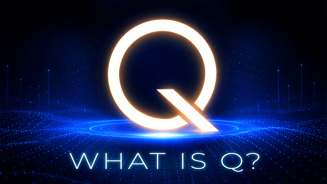 blue background with glowing Q letter. With title: What is Q?